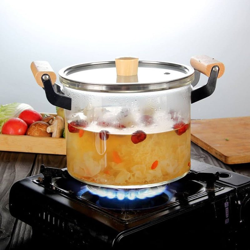 3.5L High Borosilicate Glass Cooking Pot With Lid & Handle - Homazing