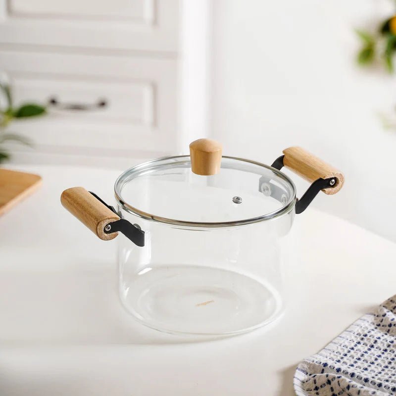 3.5L High Borosilicate Glass Cooking Pot With Lid & Handle - Homazing