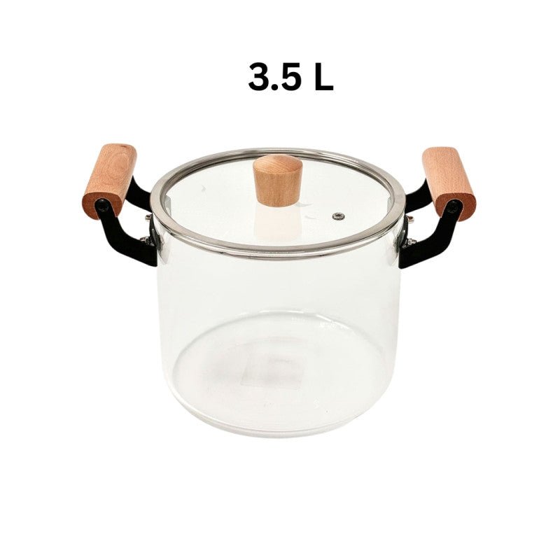 3.5L High Borosilicate Glass Cooking Pot With Lid & Handle - Homazing