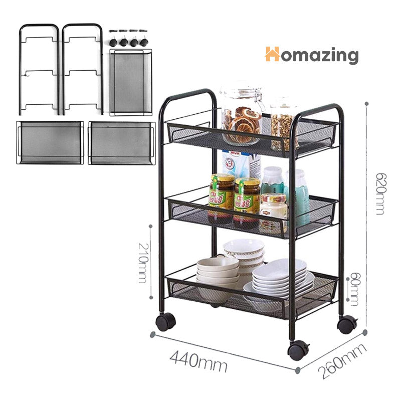 3 Tier Trolley Storage Rack – Homazing