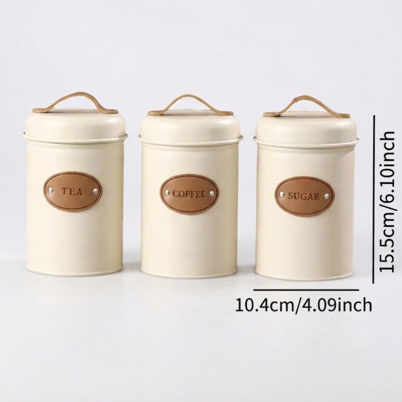 3pcs Metal Coffee Tea Sugar Storage Containers with Bamboo Lids Sealed Kitchen Canisters - Homazing
