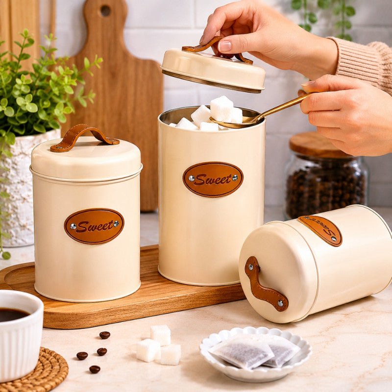 3pcs Metal Coffee Tea Sugar Storage Containers with Bamboo Lids Sealed Kitchen Canisters - Homazing
