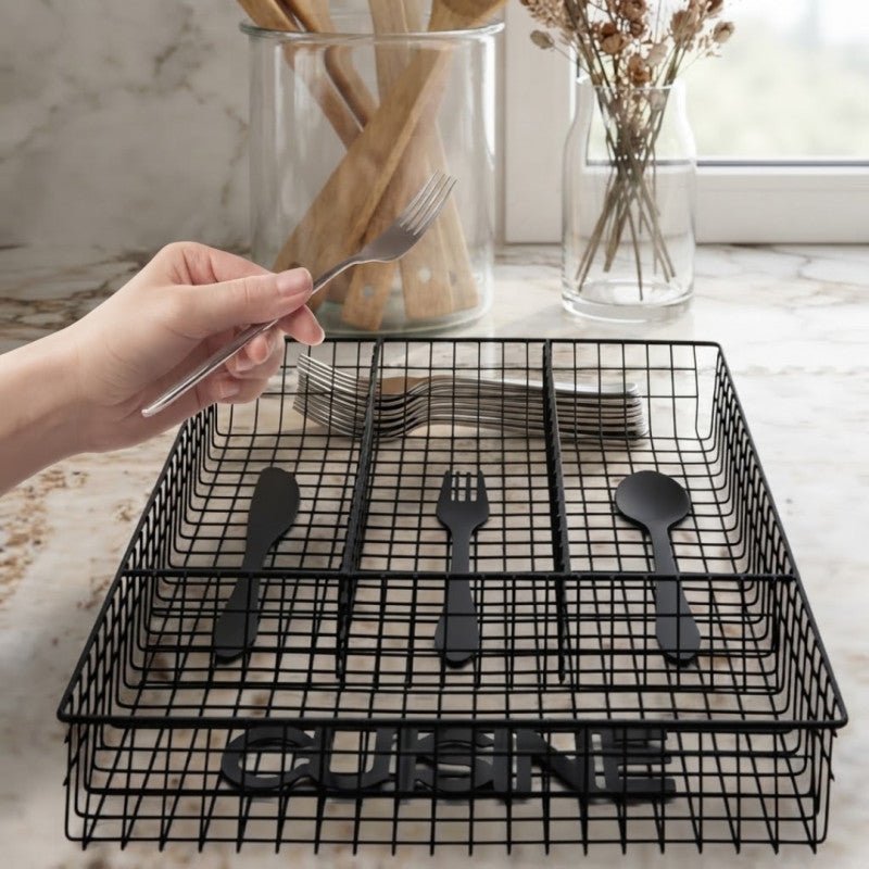 4 Compartment Metal Cutlery Tray Organiser for Kitchen Drawer Storage - Homazing