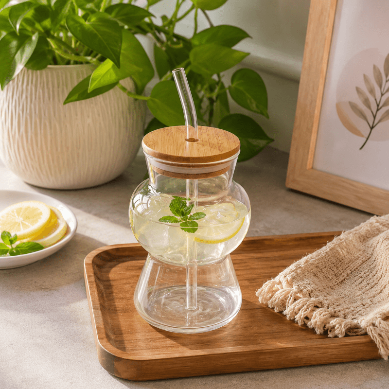 400ML Glass Straw Cup Reusable Drinking Glass with Straw - Homazing
