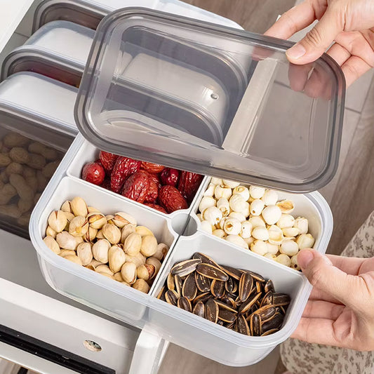 4-Grid Food Draining Storage Container Box With Lid