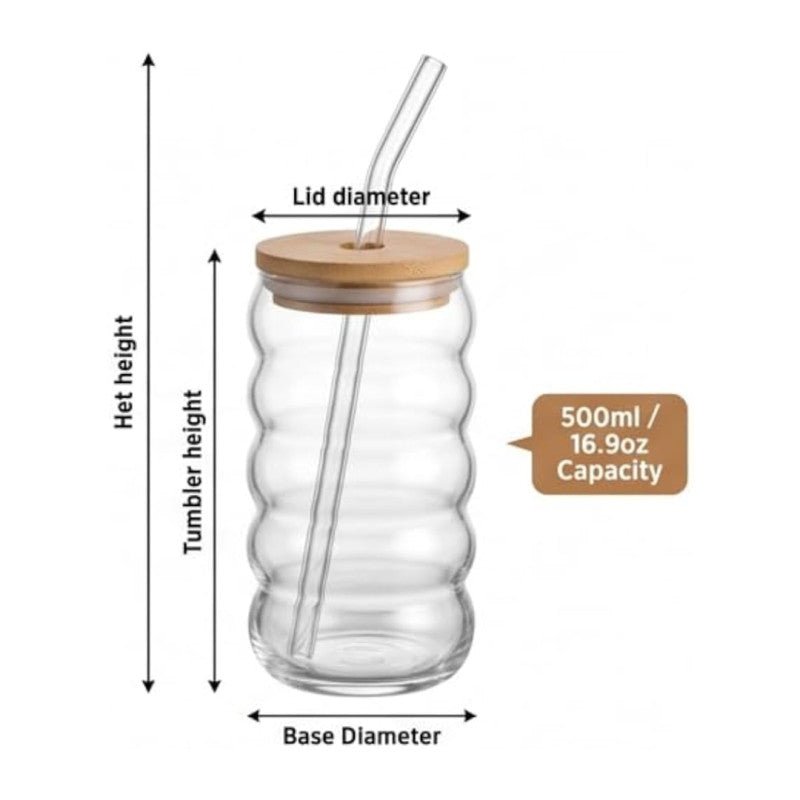 500ml Spiral Shaped Glass Tumbler With Wooden Lid And Straw - Homazing