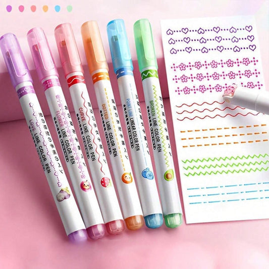 Line Pattern Contour Marker Pen 6 Colors