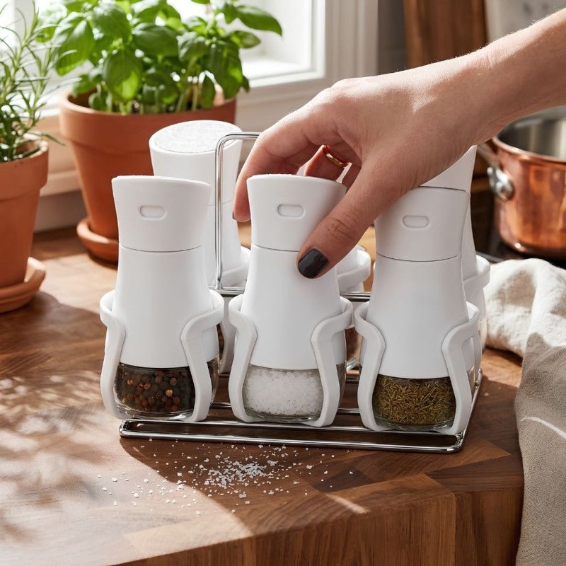 6PCS Glass Spice Shaker Set with Stand Kitchen Seasoning Organizer - Homazing