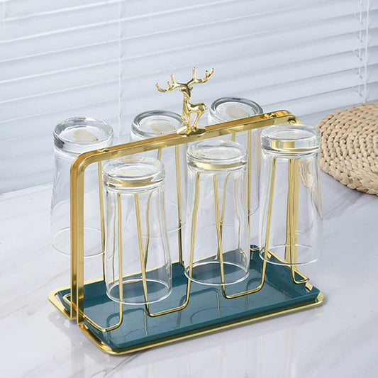 Golden Glass Stand With Drain Tray