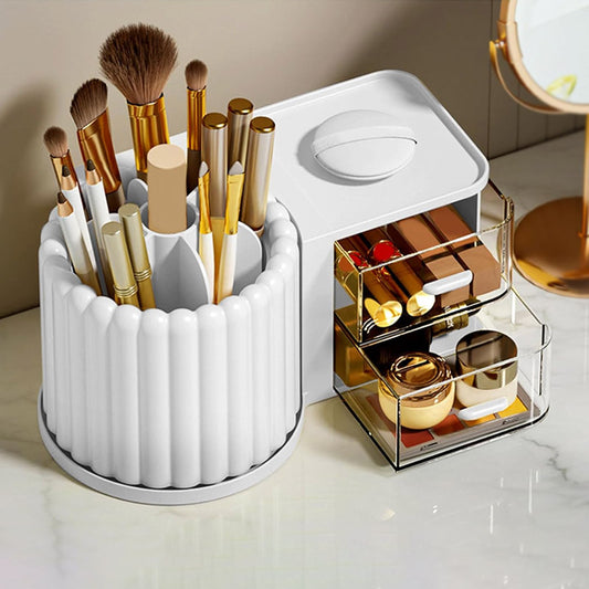 360 Rotating Storage Makeup Brush Holder With Drawer