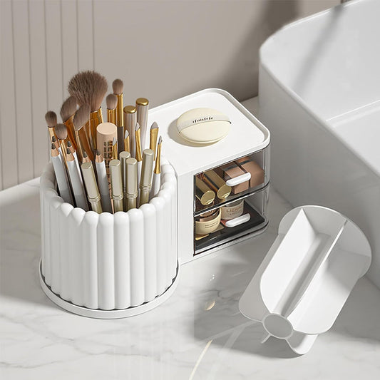 360 Rotating Storage Makeup Brush Holder With Drawer