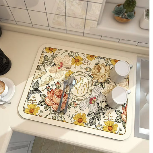 Anti-Slip Dish Drying/Dining Table Mat-Water Absorbent-(Design-I)