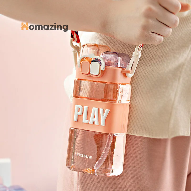 Double Drinking Water Bottle With Straw
