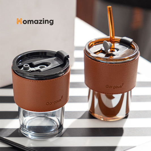 Glass Coffee Mug with Straw