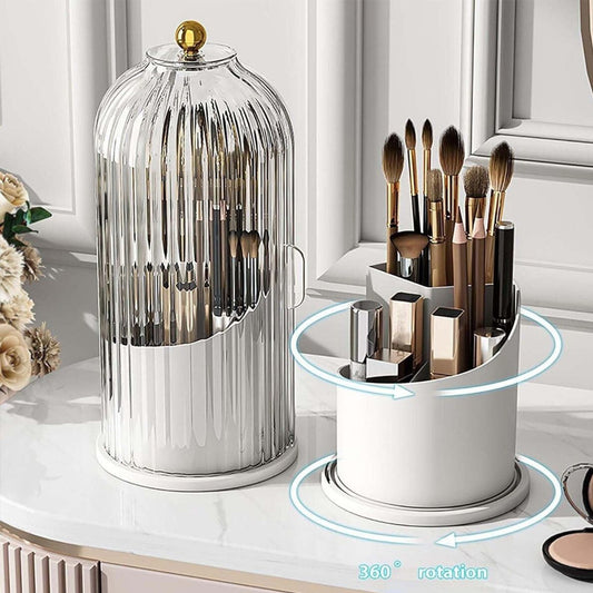 Rotating Makeup Brush Holder With Sliding Lid