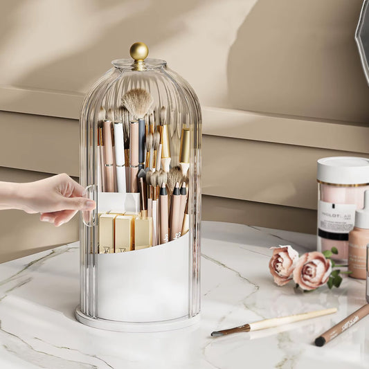 Rotating Makeup Brush Holder With Sliding Lid