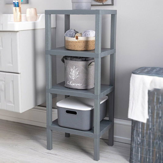 Grey Rectangular Shelf With Wood Look Non-Slip