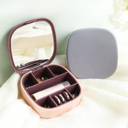 Mini Portable Cosmetic & Jewelry Organizer With Mirror