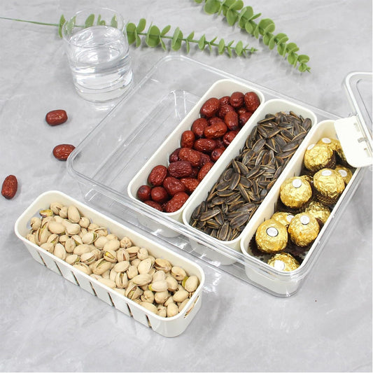 4 Divided Snack Serving Tray With Lid & Handle