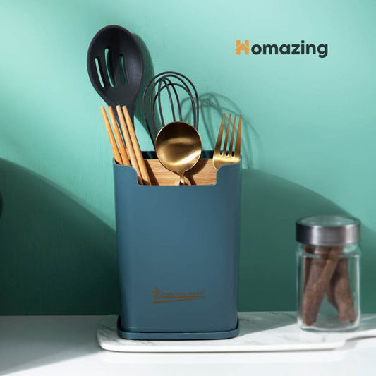 Utensil Cutlery Holder With Wood Partition