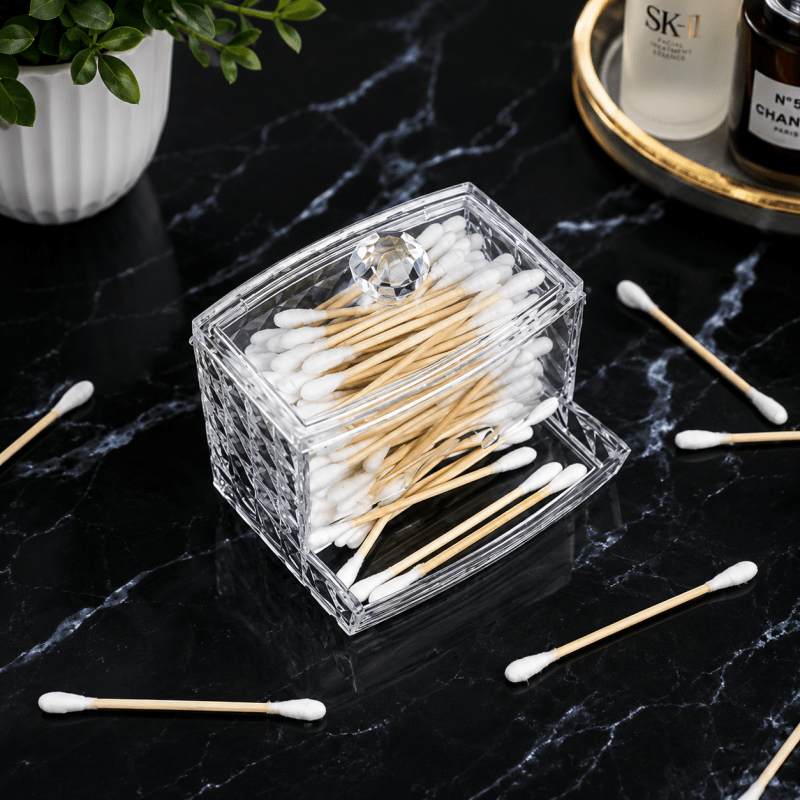 Acrylic Cotton Swab Organizer Box Transparent Cosmetic Storage - Homazing