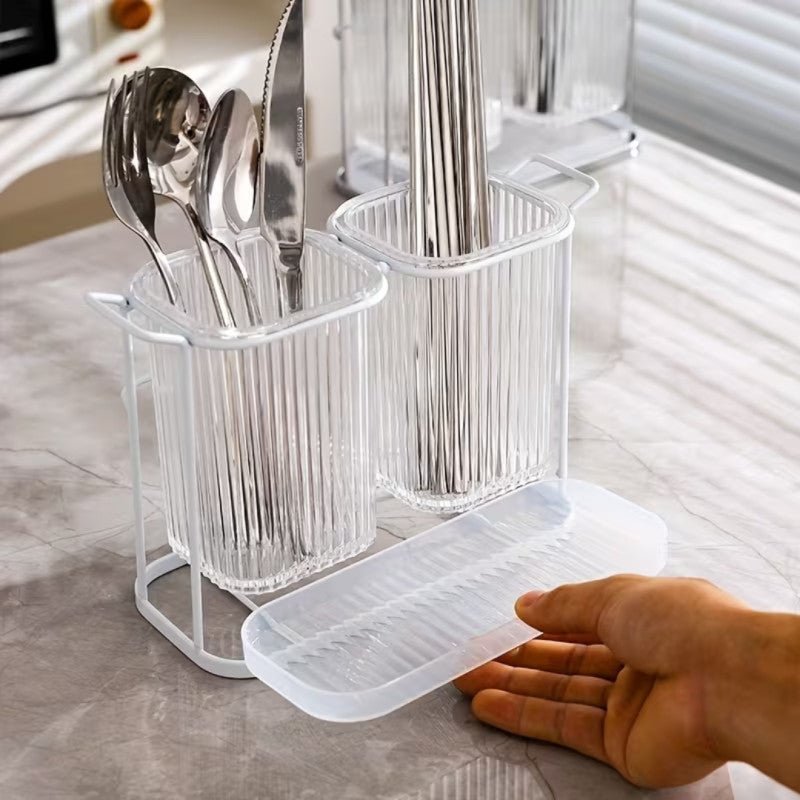 Acrylic Cutlery Holder with Golden Steel Stand Kitchen Utensil Organizer - Homazing