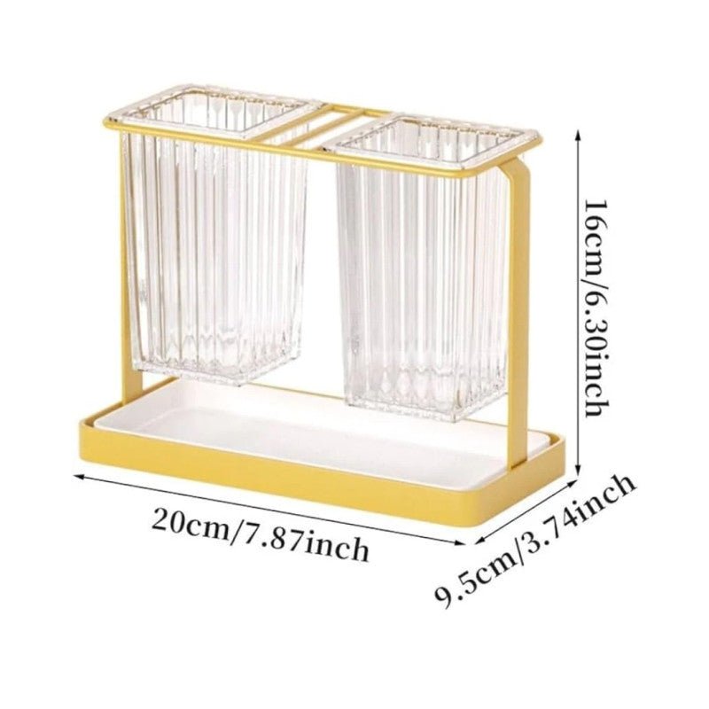 Acrylic Cutlery Holder with Golden Steel Stand Kitchen Utensil Organizer - Homazing