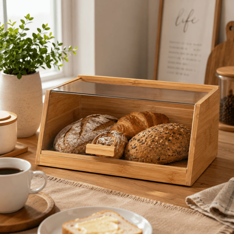 Bamboo Bread Box with Acrylic Lid - Homazing
