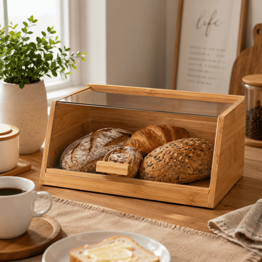 Bamboo Bread Box with Acrylic Lid - Homazing