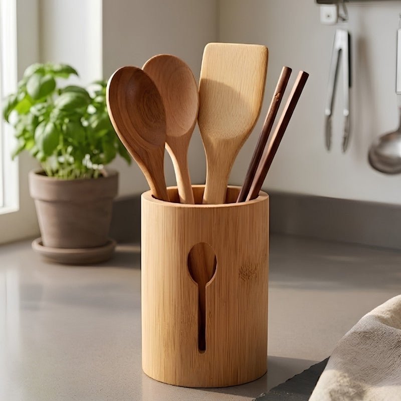 Bamboo Kitchen Cutlery Holder Caddy - Homazing
