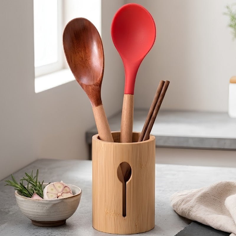 Bamboo Kitchen Cutlery Holder Caddy - Homazing