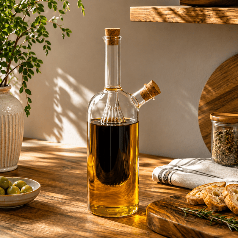Borosilicate Oil Glass Bottle With Double Spout And Cork - Homazing