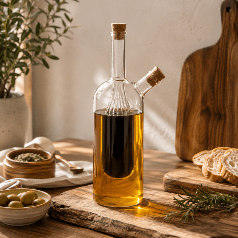Borosilicate Oil Glass Bottle With Double Spout And Cork - Homazing