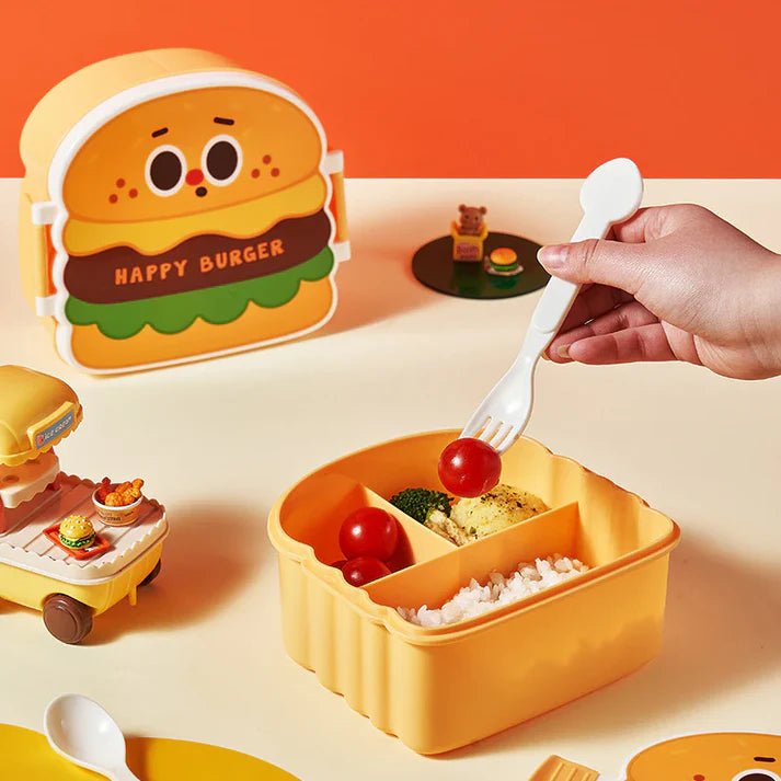 Burger Kids Lunch Box With 3 Compartments - Homazing