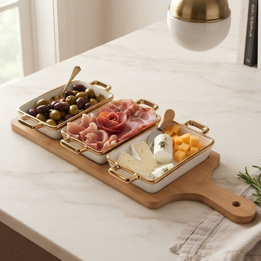 Ceramic Serving Bowl With Wooden Stand - Homazing