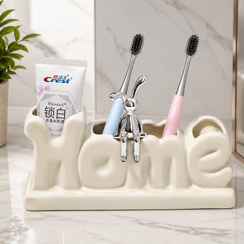 Ceramic Toothbrush Holder Elegant Bathroom Organizer - Homazing