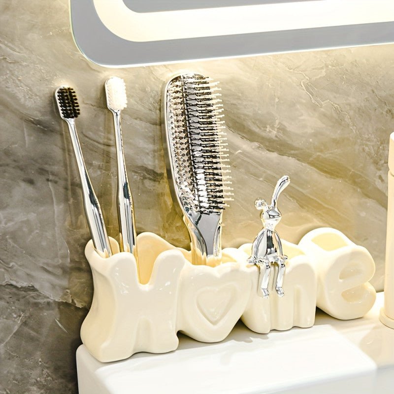 Ceramic Toothbrush Holder Elegant Bathroom Organizer - Homazing