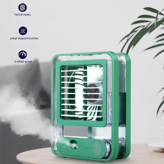 Rechargeable Mini Portable Desk Fan With Mist Spray LED