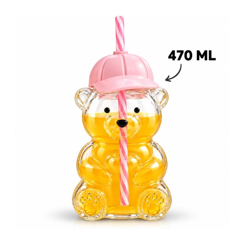 Cute 470ml Bear Shaped Glass Sipper with Silicone Cap - Homazing