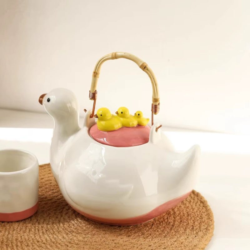 Cute Duck Ceramic Tea Pot with Fixed Duck Lid - Homazing