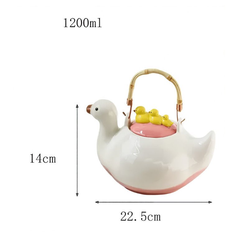 Cute Duck Ceramic Tea Pot with Fixed Duck Lid - Homazing