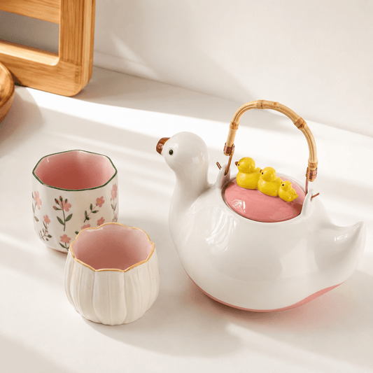 Cute Duck Ceramic Tea Pot with Fixed Duck Lid - Homazing