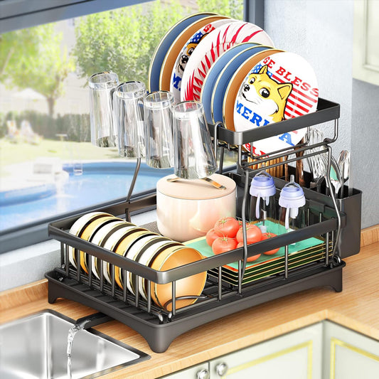 2 Tier Dish Drying Rack With Cutlery Holder