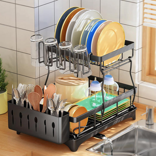 2 Tier Dish Drying Rack With Cutlery Holder