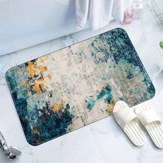 Foam Bath Mat Absorbent Non-Slip Navy Blue Ombre Design
