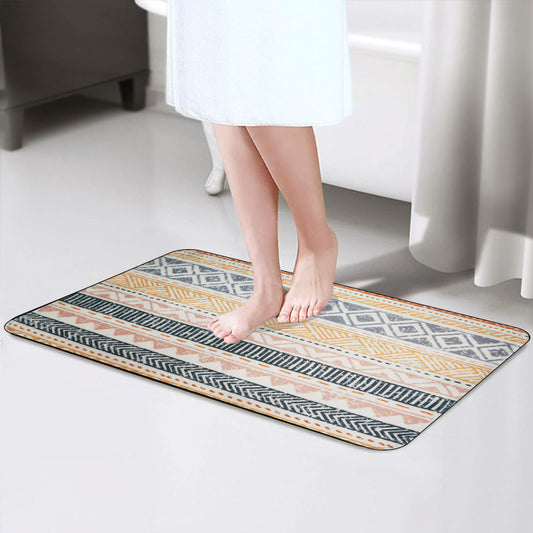 Foam Bath Mat Absorbent Non-Slip Bohemian Geometric Design