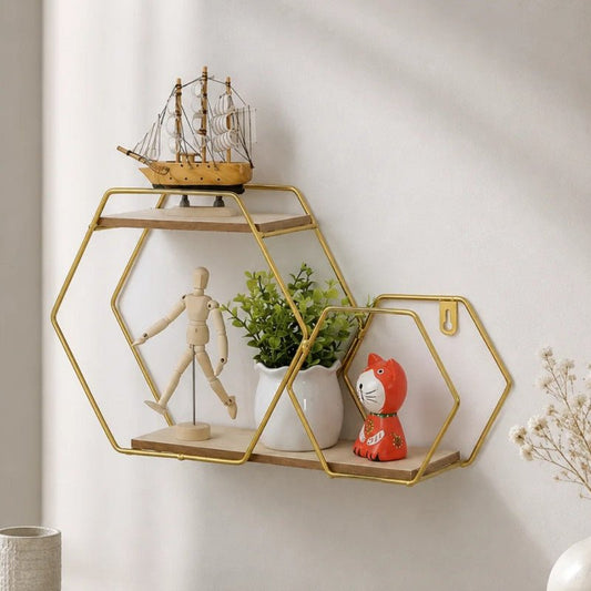 Double Layer Nordic Hexagon Wall Shelf - Homazing