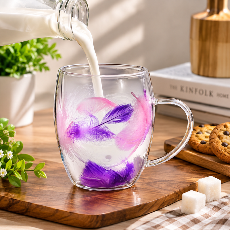Double Wall Glass Drink Mug with Handle - Homazing