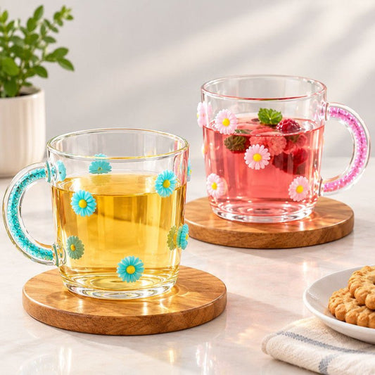 Elegant Daisy Glass Cup with Sparkling Handle 300ml - Homazing