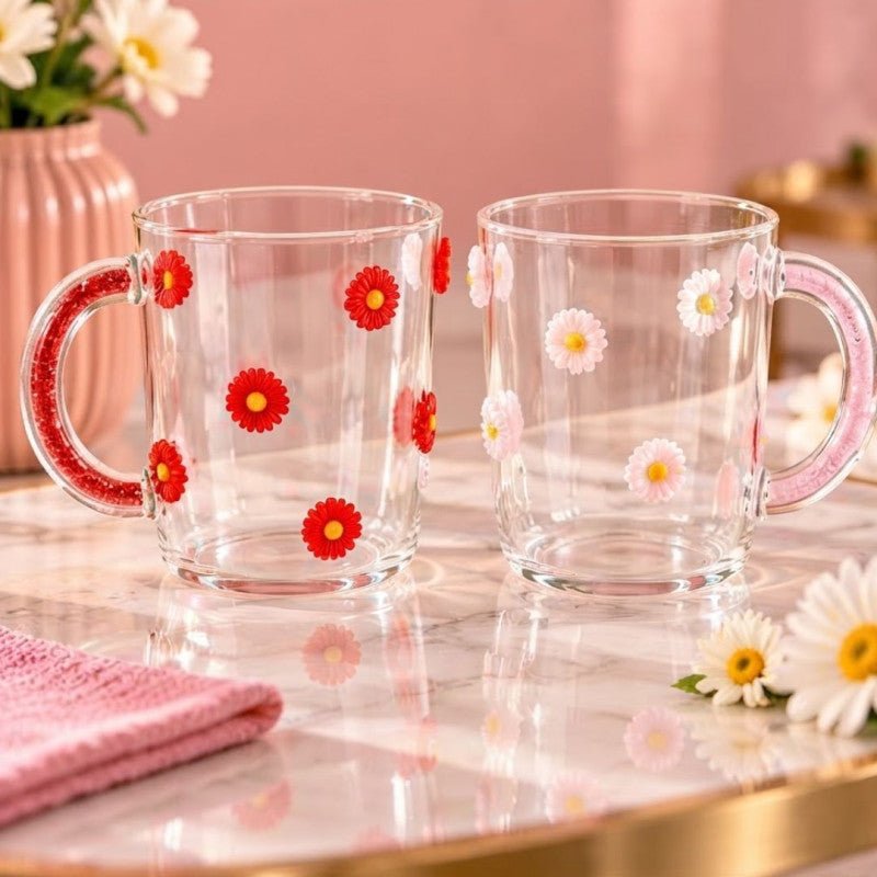 Elegant Daisy Glass Cup with Sparkling Handle 300ml - Homazing